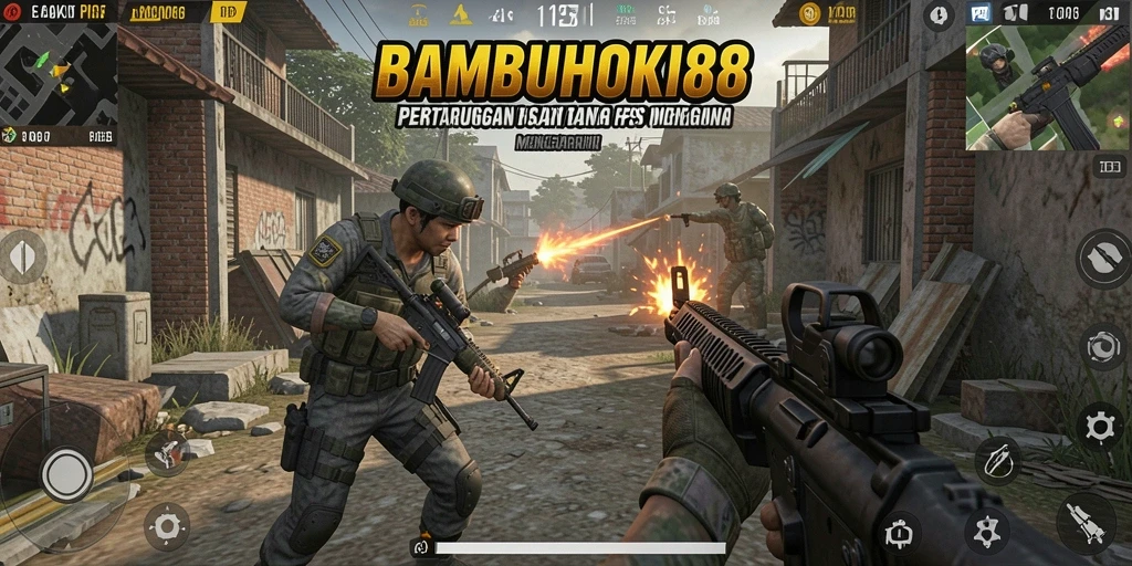 Tangkapan layar mendemonstrasikan aksi pertempuran intens dalam game FPS.