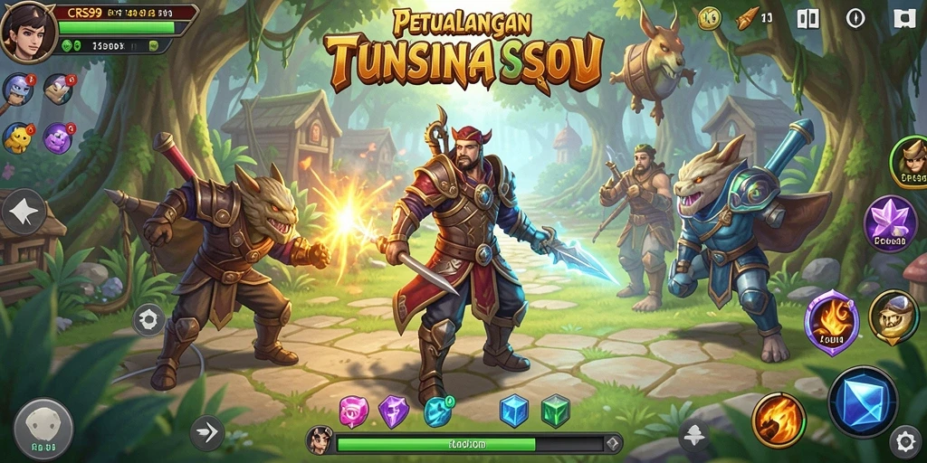 Screenshot gameplay CRS99 menampilkan pertarungan seru di dunia RPG.