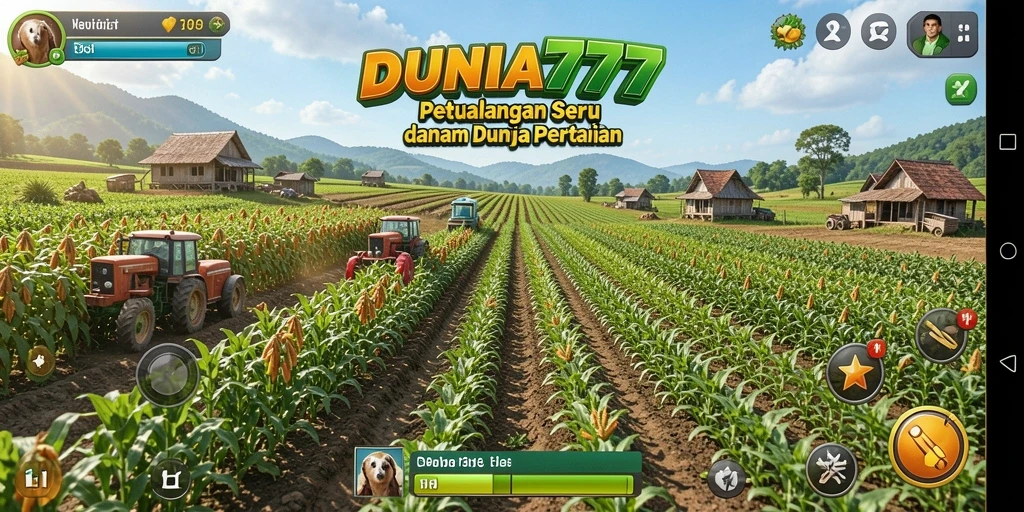 Tangkapan layar gameplay <strong>DUNIA777</strong> menunjukkan aktivitas bertani yang seru dan interaktif.