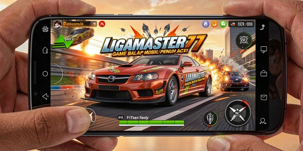 Tampilan gameplay balap mobil yang mendebarkan di LIGAMASTER77.