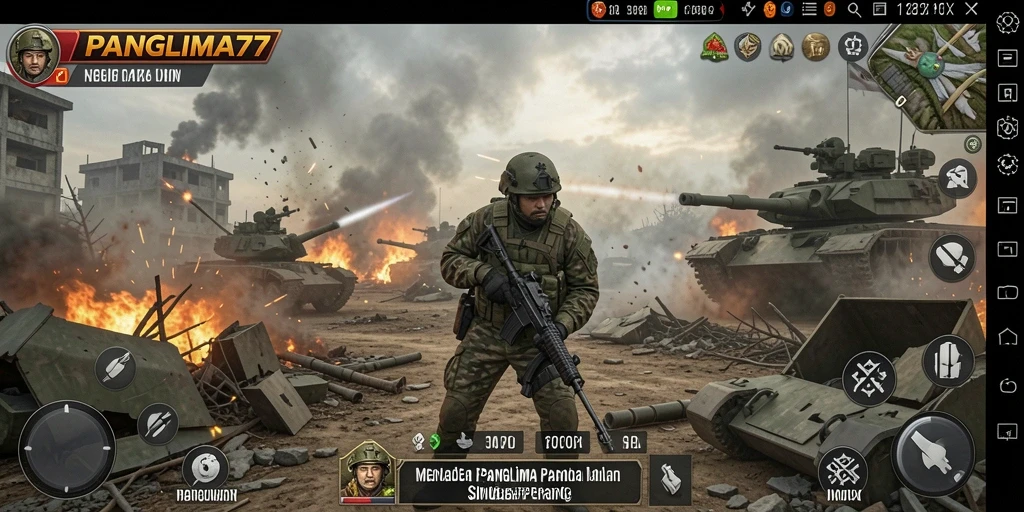 Screenshot gameplay <strong>PANGLIMA77</strong> menunjukkan pertempuran yang intens dan strategis.